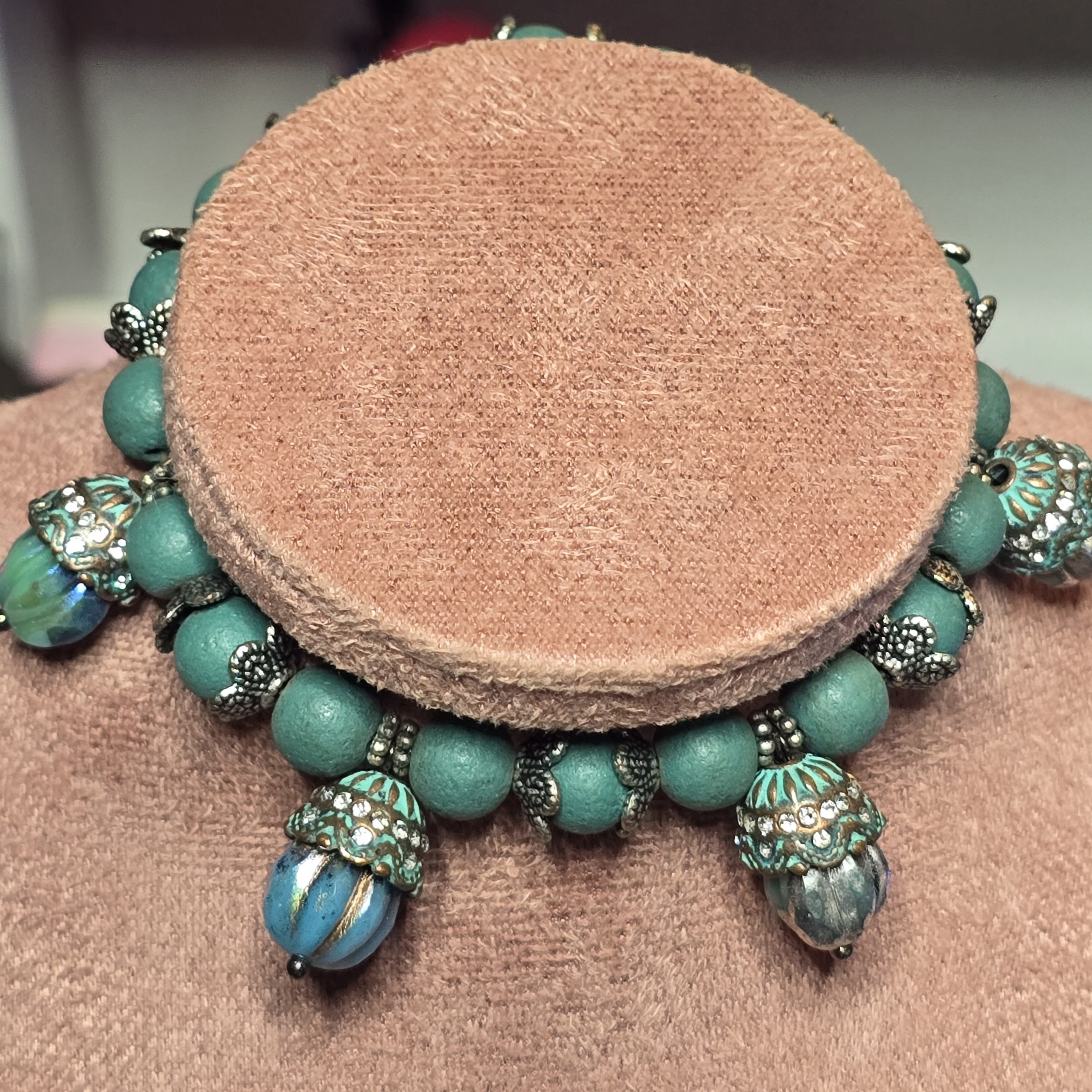 Turquoise Beaded Statement Bracelet With Silver Accents